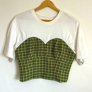 Contrast Tweed Crop T-shirt